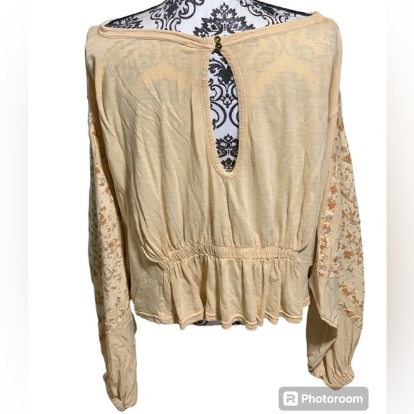 Free People Yellow Boho Peplum Slub Fabric Long Sleeve Blouse Small Size SP - Picture 3 of 9